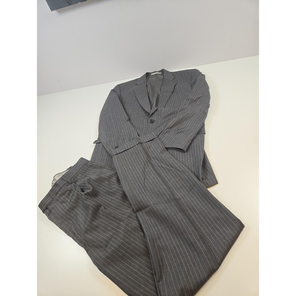 Burberry London Suit Mens 42L 34x35 Gray Pinstripe Wool Kensington 2 Button